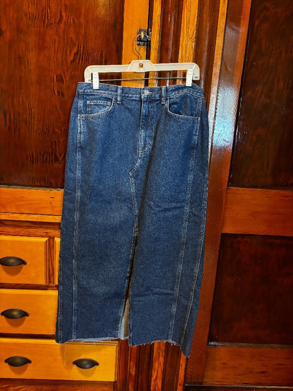 Mango Midi Denim Skirt Slit Front Size Large